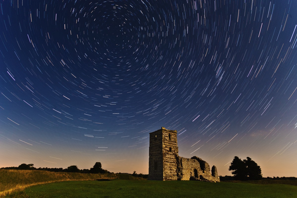Moonlit Star-trails Knowlton Church and Earthworks
