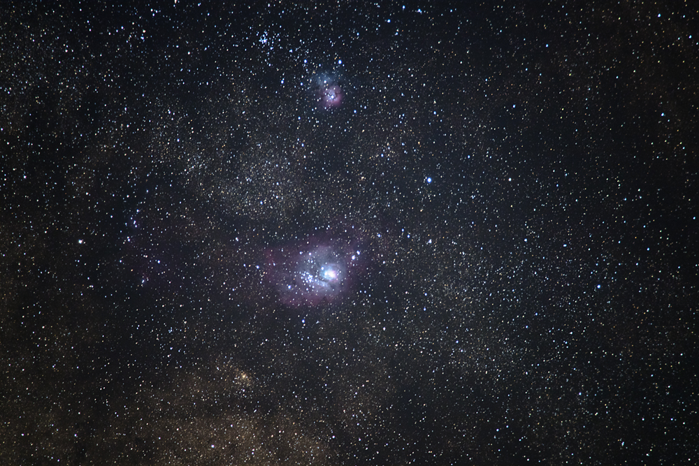 M21 Open cluster 4,250 light years M20 Trifid Nebula 5,200 light years & M8 Lagoon Nebula 4,100 light years away