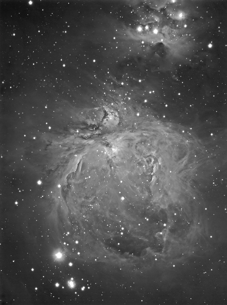 The great Orion Nebula with Running Man Nebula 20 X 600 Sec subs luminance filter.