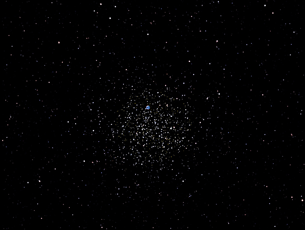 LRGB Image open cluster M46 with NGC 2438 Planetary nebula  4,900 light years away in Puppis