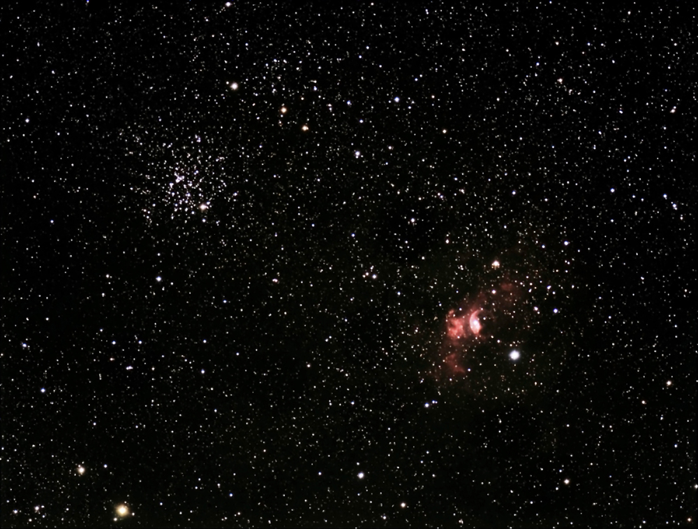 The BNouble Nebula NGC 7635 & open cluster M52 11,000 light years away in Cassiopeia.