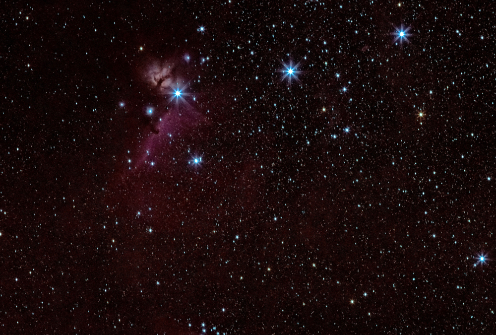 Orions Belt showing the Flame & Horsehead Nebula region DSLR Camera Image.