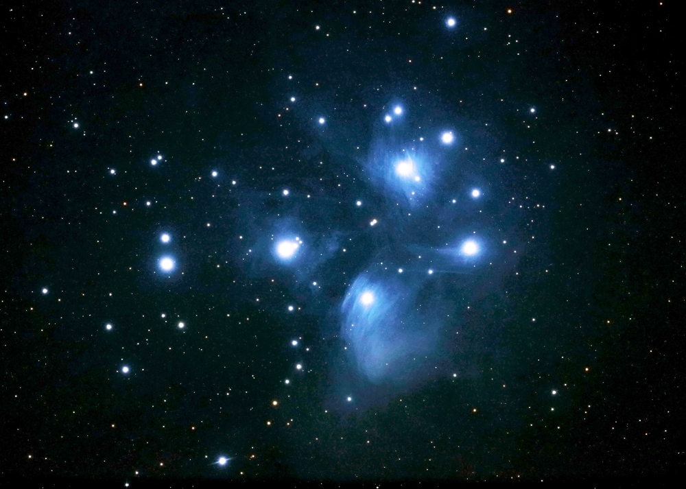 DSLR Camera image of The Pleiades also known as the Seven Sisters 440 light years away in Taurus 